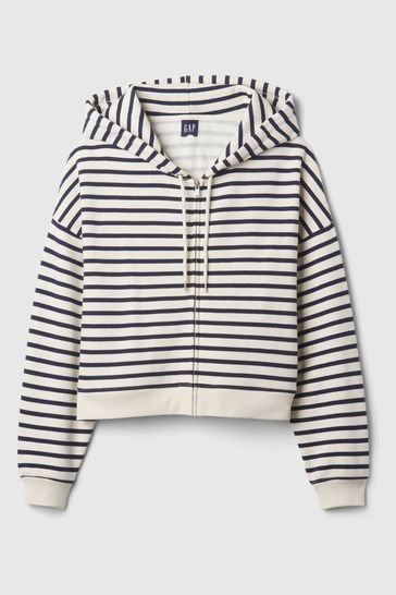 White Black Stripe Vintage Soft Cropped Hoodie