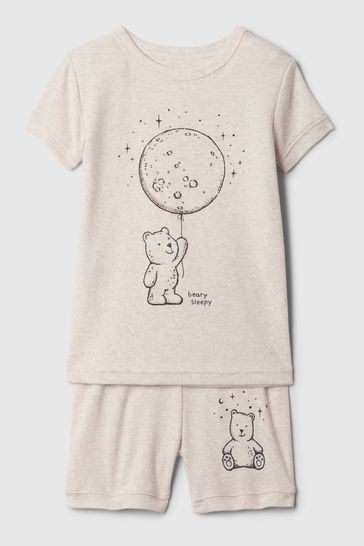 Beige Organic Cotton Brannan Bear Graphic Short Pyjama Set (12mths-5yrs)