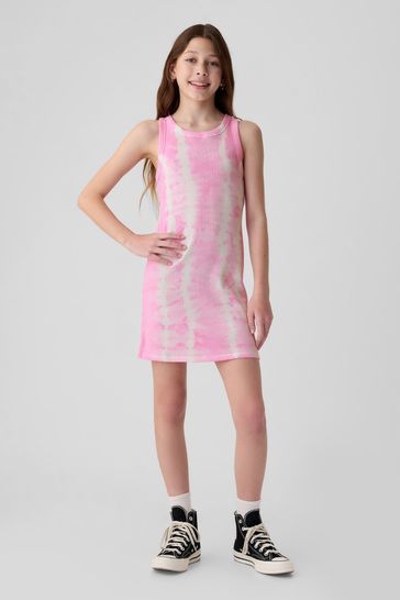 Pink Cotton Ribbed Sleeveless Tank Dress (4-13yrs)