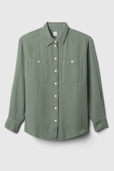 Green Crinkle Gauze Big Shirt