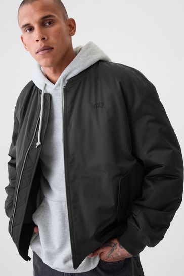 Black Relaxed Logo Bomber Jacket