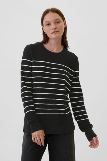 Black ribbed crew neck jumper discount