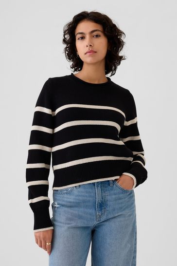 Buy Black Stripe Soft Cotton Shrunken Roll Neck Jumper from the Gap online shop