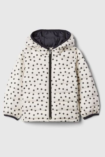 Black White Polka Dot Cold Control Puffer Jacket 6mths 5yrs