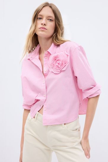 Pink LoveShackFancy Cropped Shirt