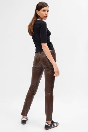 Gap Brown High Rise Faux Leather Vintage Slim Trousers