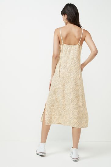 Gap Leopard Print Linen Blend Cami Midi Dress