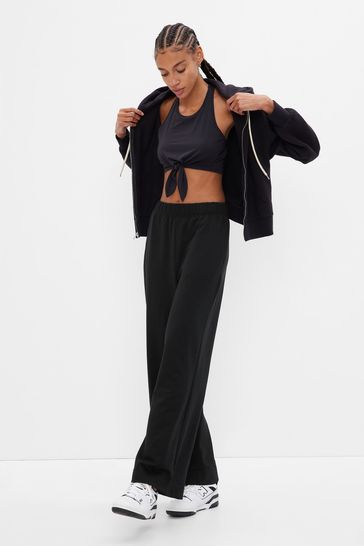 Tall Black Ripple Ribbed Wide Leg Trousers  New Look