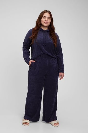 Blue Towel Terry High Rise Pull-On Trousers
