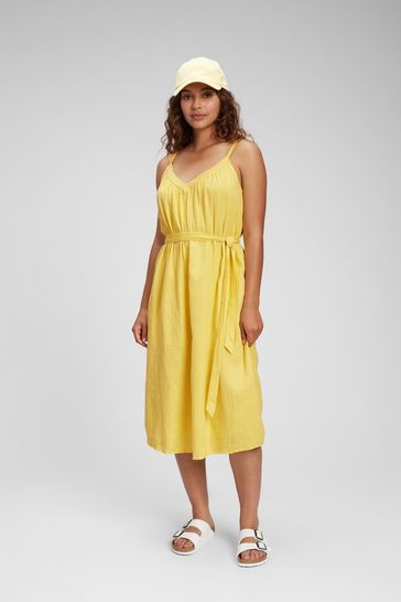 Yellow V-Neck Midi Dress