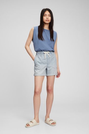 Blue Stripe Denim Pull-On Shorts