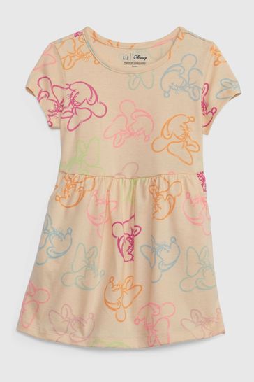 Beige Disney Short Sleeve Minnie Mouse Dress