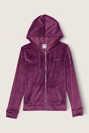 Victoria s Secret PINK Rich Maroon Red Velour Zip Up Hoodie