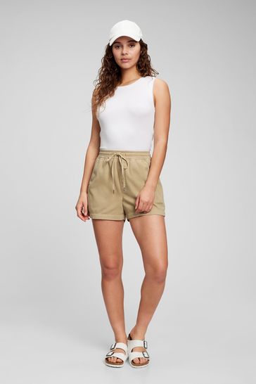 Beige High Waisted Tie Modal Pull-On Shorts