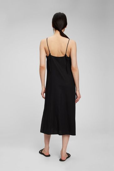 Gap Black Linen Blend Cami Midi Dress