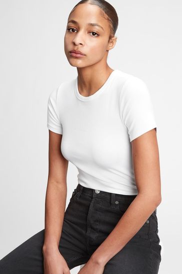 Gap White Modern Short Sleeve Crew Neck T Shirt
