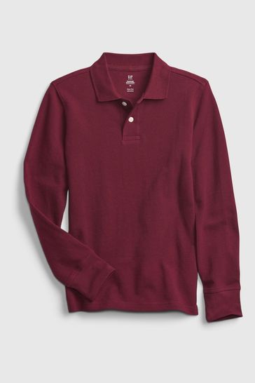 Red Organic Cotton Uniform Long Sleeve Polo Shirt