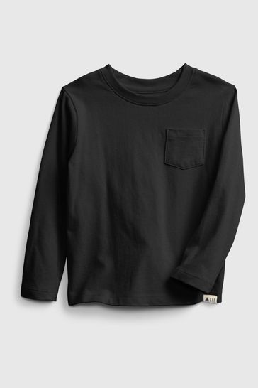 Black Pocket Long Sleeve Crew Neck T-Shirt (12mths-5yrs)
