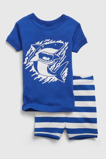Blue Organic Cotton Shark Pyjama Short Set
