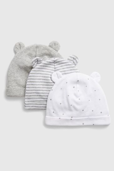 Grey Organic Cotton 3 Pack First Favourite Baby Beanie Hats