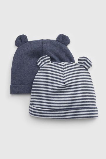 Navy Blue 2 Pack First Favourite Stripe Baby Bear Hats