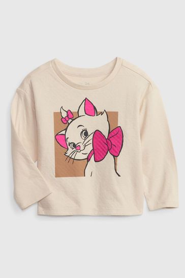 Neutral/Natural Disney Graphic Long Sleeve Crew Neck T-Shirt