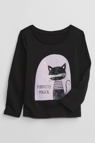 Black Cat Graphic Cat Long Sleeve Crew Neck T-Shirt