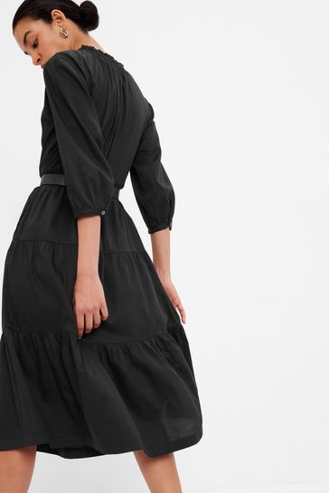 Gap Black Tiered Tie Waist Midi Dress