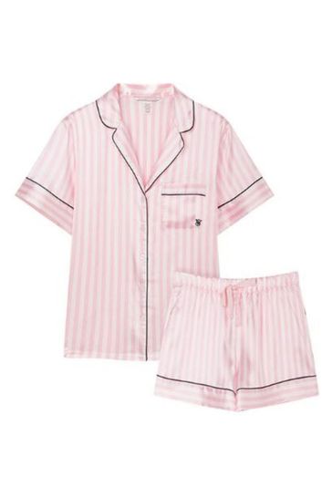 Victoria's Secret Pretty Blossom Iconic Stripe Pink Satin Short Pyjamas