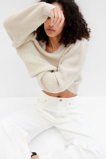 Gap Brown Shaker Stitch Balloon Sleeve Jumper