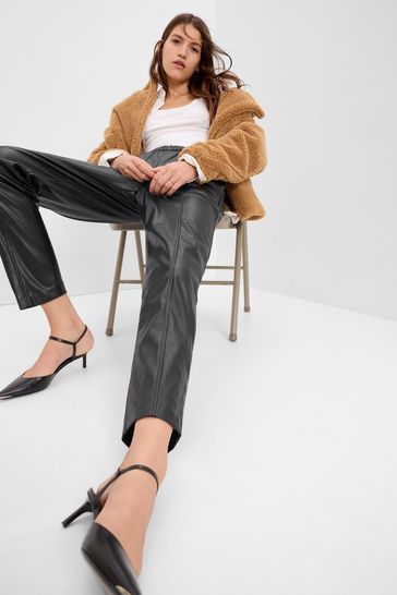 Black Faux Leather Slim Cropped Trousers