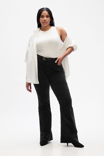 Gap Black High Rise 70s Flare Velvet Trousers with Washwell