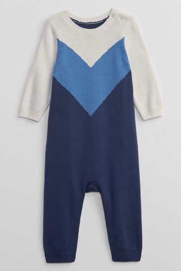 Blue Knitted Chevron Baby Romper