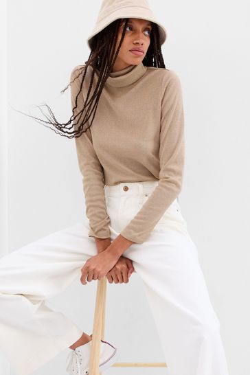 Buy Gap Metallic Ribbed Long Sleeve Turtle Neck T Shirt from the