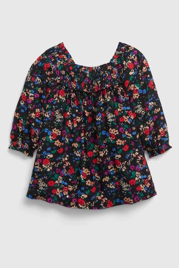 Buy Gap Smocked Floral Long Sleeve Round Neck Baby Dress Set from