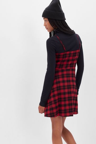 Black red plaid dress top