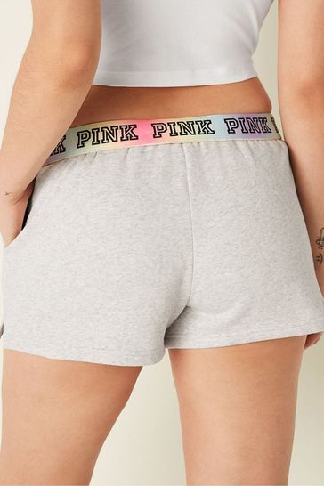 Victoria s Secret PINK Heather Stone Grey Rainbow Foldover Sweat Shorts