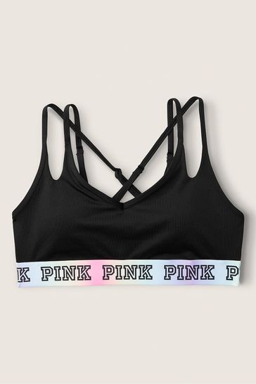 Victoria's Secret PINK Pure Black Ultimate Strappy Back Lightly Lined  Sports Bra