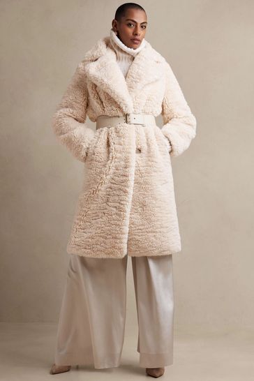 Banana Republic White Serres Sherpa Long Over Coat