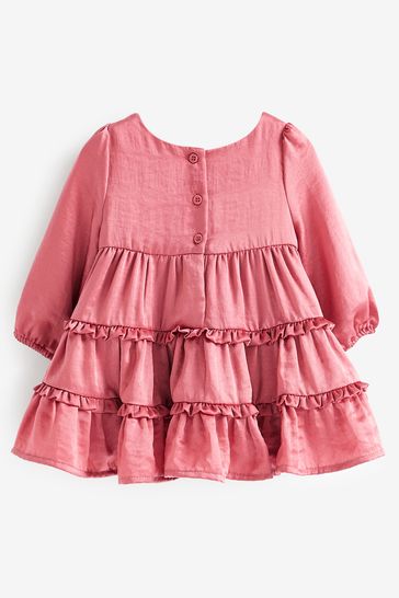 Gap Pink Ruffle Tiered Long Sleeve Round Neck Dress Headband Set Baby
