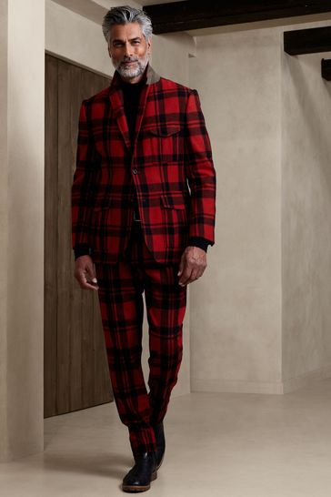 Banana Republic Red Val Plaid Suit Jacket