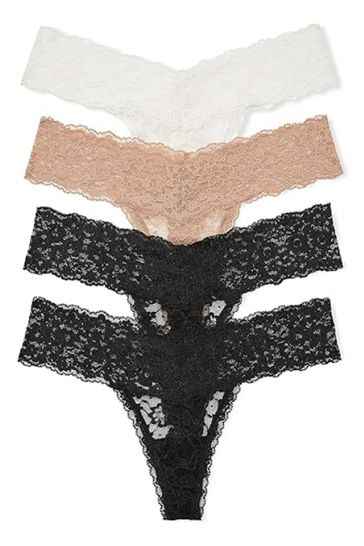 Victoria's Secret Black/Nude/White Thong Multipack Knickers