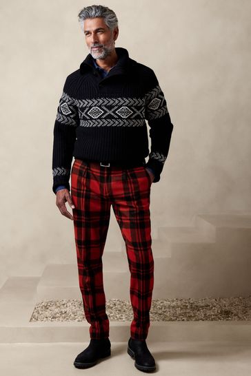 Red plaid trousers mens sales