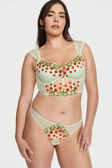 Victoria's Secret Pale Green Corset Strawberry Embroidered Bra