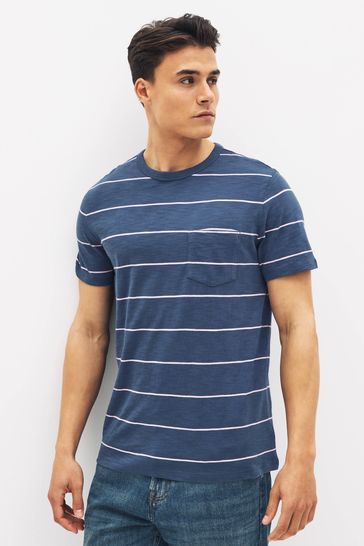 Gap Blue Lived In Short Sleeve Stripe Pocket Crewneck T Shirt