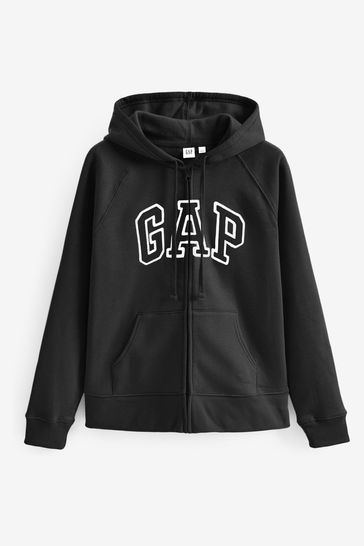 Black Logo Zip Through Hoodie