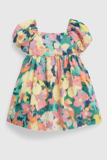 Gap Yellow Linen Cotton Puff Sleeve Round Neck Floral Dress Set Baby