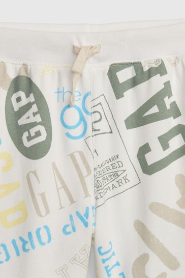 Gap White and Blue Pull On All Over Logo Print Jogger Shorts
