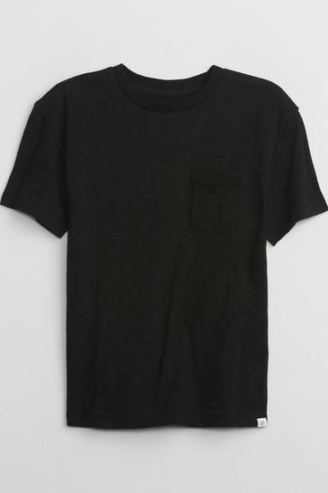 Black Pocket Short Sleeve Crew Neck T-Shirt (4-13yrs)