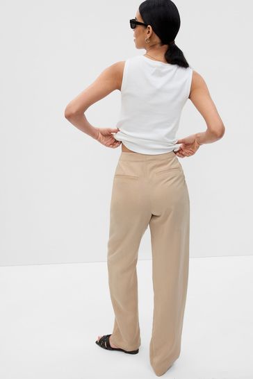 Satin High Waisted Belted Pant in Taupe Tan and Brown | LAPOINTE